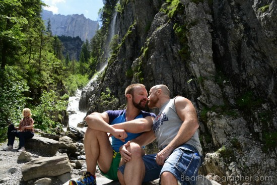 muscle bears hiking in the swiss mountains