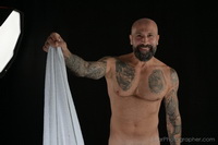 Muscle bear white towel project  - male photo shooting