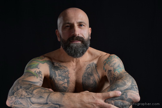 tattooed muscle bear photo shooting - beard men photography
