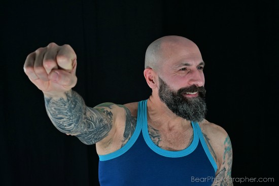 Le Corbusier chair LC-01 - tattoed muscle bear photo shoot - strong male photography