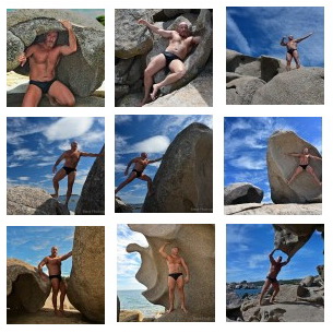 Catalan stocky muscle bear in the rocks at the beach