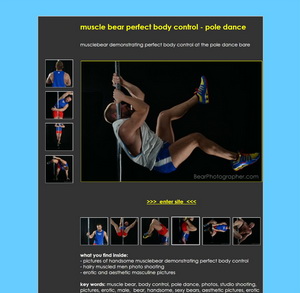 Muscle bear perfect body control - pole dance pictures - studio photo shooting by male photographer