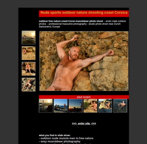 Nude sports man outdoor nature shooting coast Corsica 